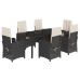 Set de comedor de jardín 7 pzas y cojines ratán sintético negro