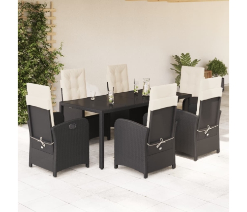 Set de comedor de jardín 7 pzas y cojines ratán sintético negro