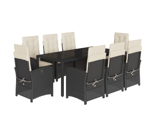 Set de comedor de jardín 9 pzas y cojines ratán sintético negro