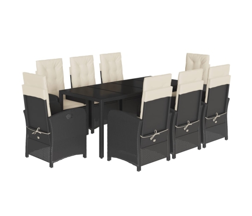 Set de comedor de jardín 9 pzas y cojines ratán sintético negro