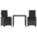 Set comedor de jardín 3 pzas con cojines ratán sintético negro