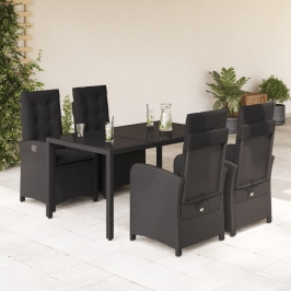 Set de muebles jardín 5 pzas con cojines ratán sintético negro