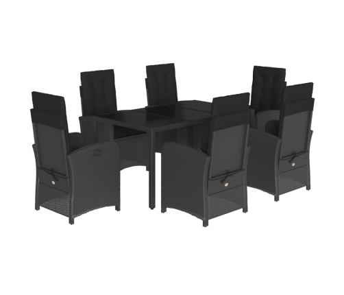 Set de comedor de jardín 7 pzas y cojines ratán sintético negro