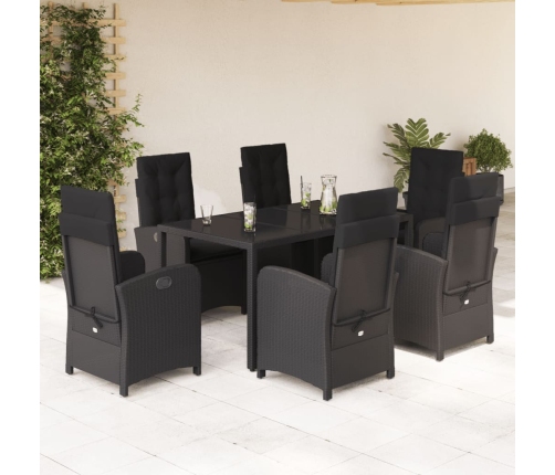 Set de comedor de jardín 7 pzas y cojines ratán sintético negro