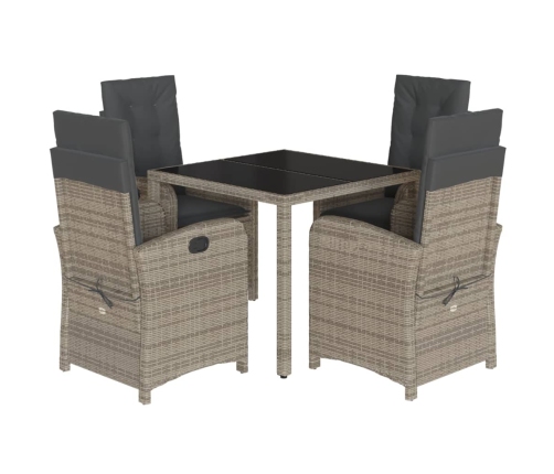 Set comedor de jardín 5 piezas con cojines ratán sintético gris