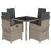 Set comedor de jardín 5 piezas con cojines ratán sintético gris