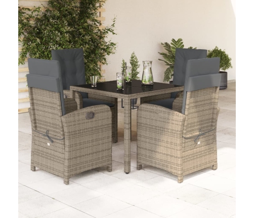 Set comedor de jardín 5 piezas con cojines ratán sintético gris