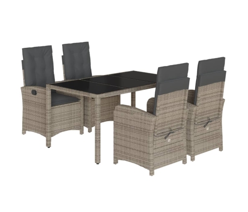 Set comedor de jardín 5 piezas con cojines ratán sintético gris