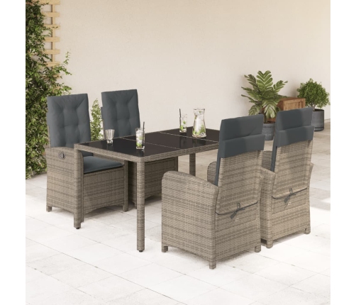 Set comedor de jardín 5 piezas con cojines ratán sintético gris