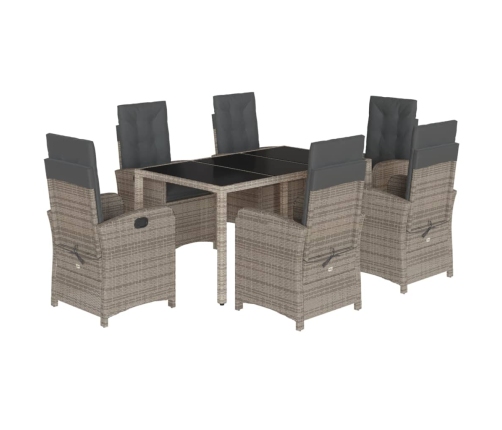 Set comedor jardín 7 pzas y cojines ratán sintético gris