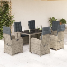 Set comedor jardín 7 pzas y cojines ratán sintético gris