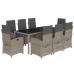 Set comedor jardín 9 pzas y cojines ratán sintético gris