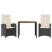 Set comedor de jardín 3 pzas con cojines ratán sintético negro