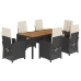Set de comedor de jardín 7 pzas y cojines ratán sintético negro