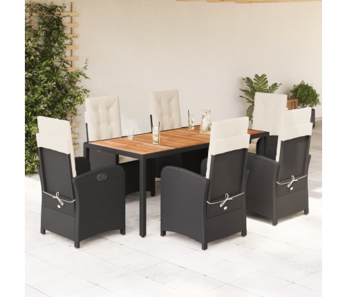 Set de comedor de jardín 7 pzas y cojines ratán sintético negro
