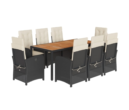 Set de comedor de jardín 9 pzas y cojines ratán sintético negro
