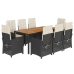 Set de comedor de jardín 9 pzas y cojines ratán sintético negro