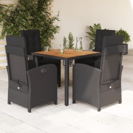 Set de muebles jardín 5 pzas con cojines ratán sintético negro