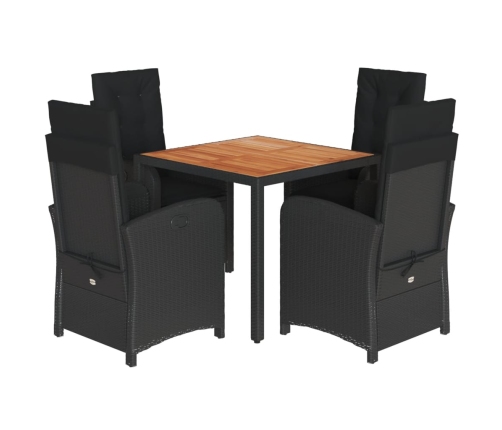 Set de muebles jardín 5 pzas con cojines ratán sintético negro