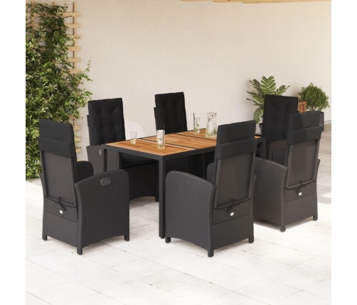 Set de comedor de jardín 7 pzas y cojines ratán sintético negro