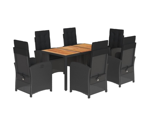 Set de comedor de jardín 7 pzas y cojines ratán sintético negro