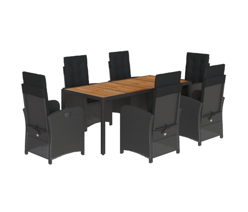 Set de comedor de jardín 7 pzas y cojines ratán sintético negro