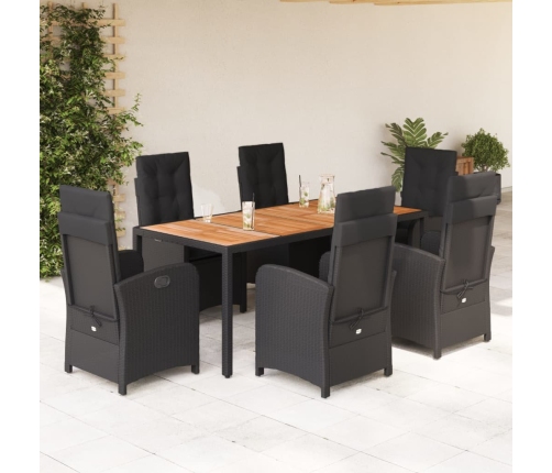 Set de comedor de jardín 7 pzas y cojines ratán sintético negro