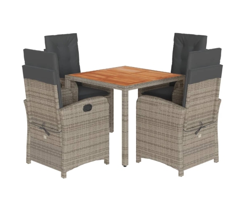 Set comedor de jardín 5 piezas con cojines ratán sintético gris