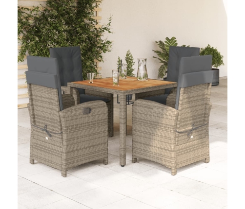 Set comedor de jardín 5 piezas con cojines ratán sintético gris