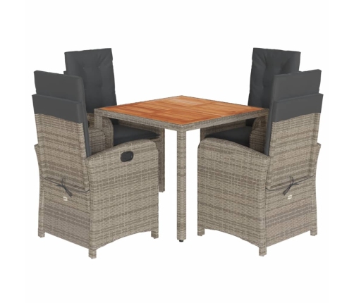 Set comedor de jardín 5 piezas con cojines ratán sintético gris