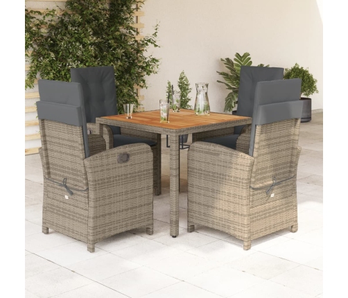Set comedor de jardín 5 piezas con cojines ratán sintético gris