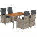 Set comedor de jardín 5 piezas con cojines ratán sintético gris