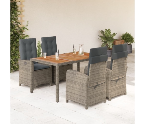 Set comedor de jardín 5 piezas con cojines ratán sintético gris