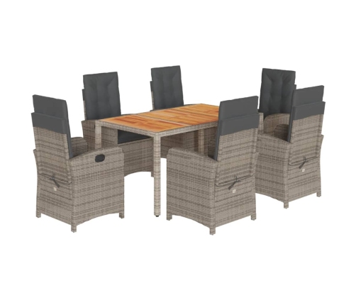 Set comedor jardín 7 pzas y cojines ratán sintético gris
