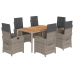Set comedor jardín 7 pzas y cojines ratán sintético gris
