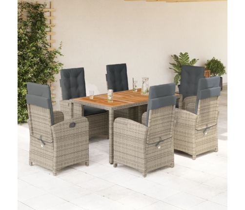 Set comedor jardín 7 pzas y cojines ratán sintético gris