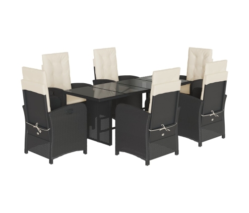 Set de comedor de jardín 7 pzas y cojines ratán sintético negro