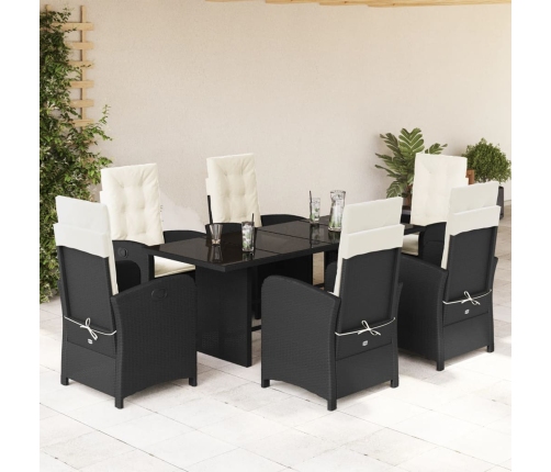 Set de comedor de jardín 7 pzas y cojines ratán sintético negro