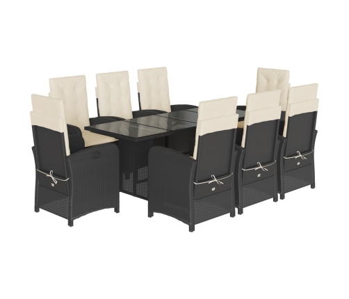 Set de comedor de jardín 9 pzas y cojines ratán sintético negro