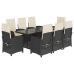 Set de comedor de jardín 9 pzas y cojines ratán sintético negro