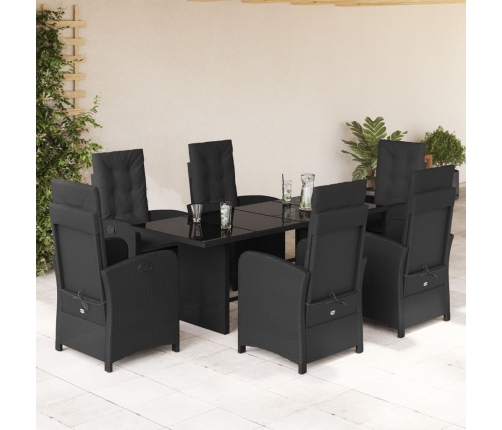 Set de comedor de jardín 7 pzas y cojines ratán sintético negro