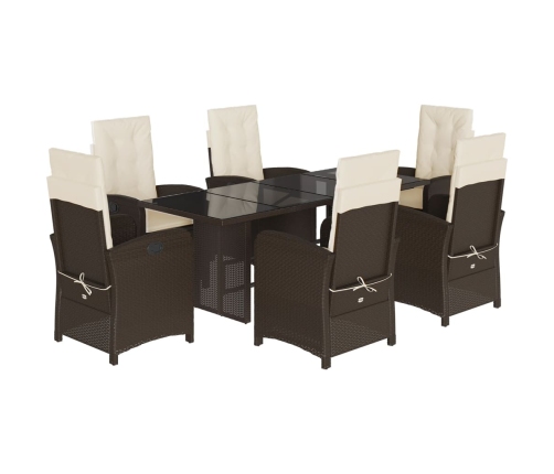 Set comedor de jardín 7 pzas con cojines ratán sintético marrón
