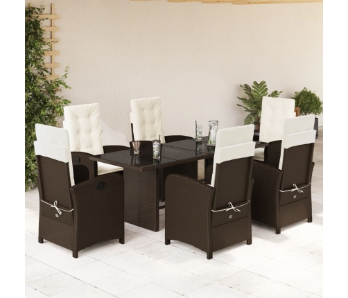 Set comedor de jardín 7 pzas con cojines ratán sintético marrón