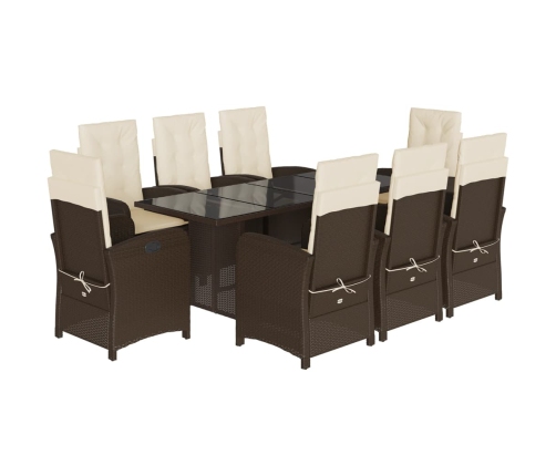 Set comedor para jardín 9 pzas y cojines ratán sintético marrón