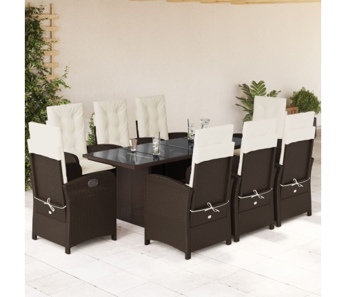 Set comedor para jardín 9 pzas y cojines ratán sintético marrón