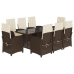 Set comedor para jardín 9 pzas y cojines ratán sintético marrón