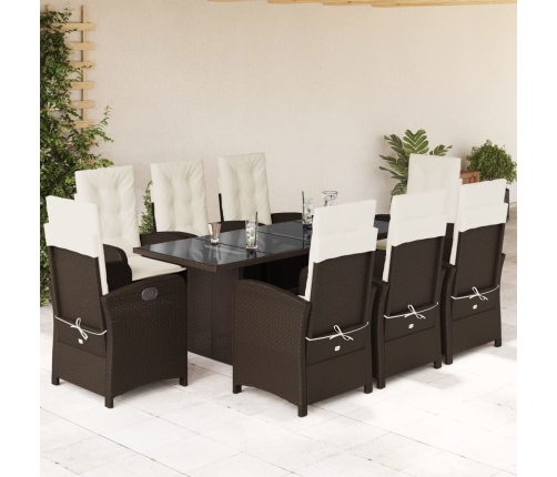 Set comedor para jardín 9 pzas y cojines ratán sintético marrón