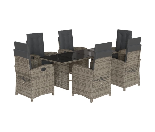 Set comedor jardín 7 pzas y cojines ratán sintético gris