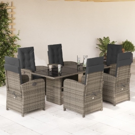 Set comedor jardín 7 pzas y cojines ratán sintético gris