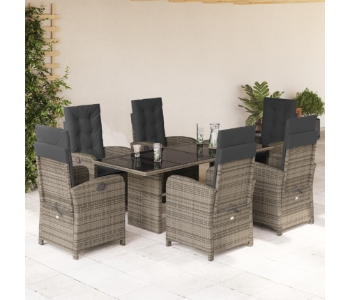 Set comedor jardín 7 pzas y cojines ratán sintético gris